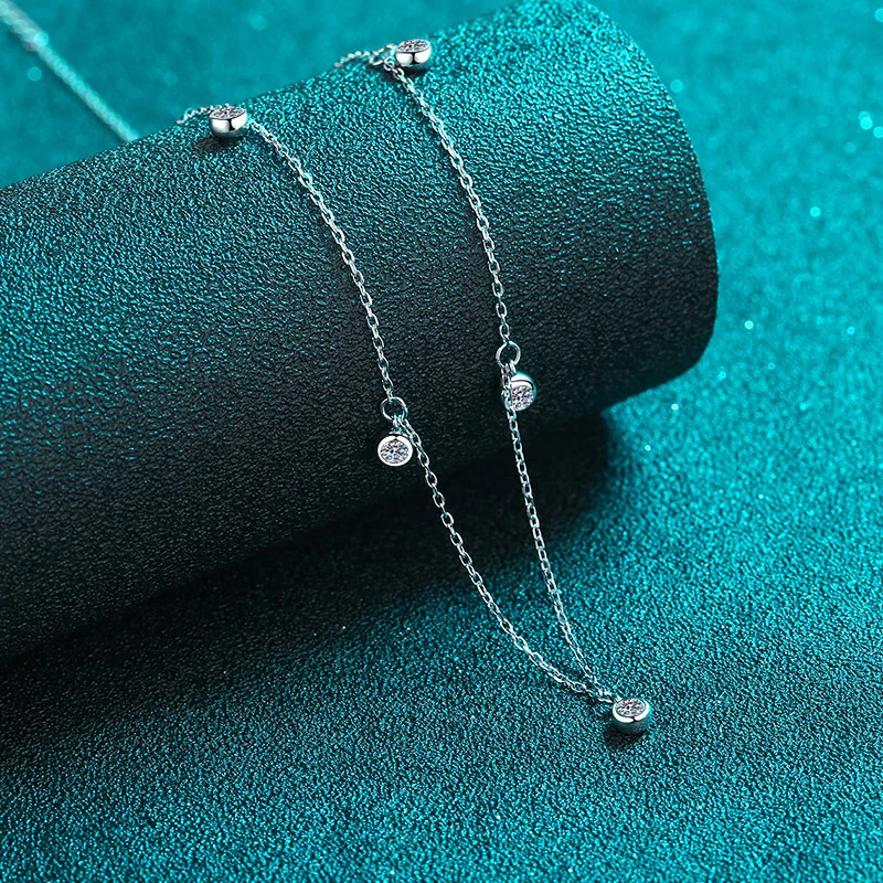 NeeTim 5 Stone Moissanite Necklace Pendant s925 Sterling Silver with Gold Plated Neck Chain Necklaces for Women Jewelry
