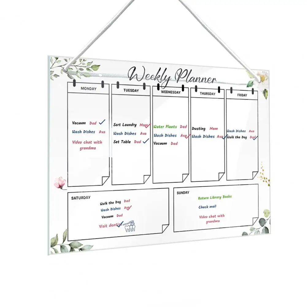 Weekly Planner Reusable Fridge Weekly Planner Whiteboard Acrylic Message Board with Pens Transparent for Refrigerator for Home