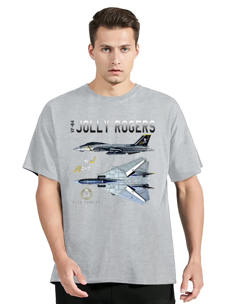 البحرية VF-84 "جولي روجر" سرب مقاتلة F-14 Tomcat التخطيطي ملابس علوية من القطن تيز اللياقة البدنية تي شيرت المتضخم التي شيرت الرجال الملابس