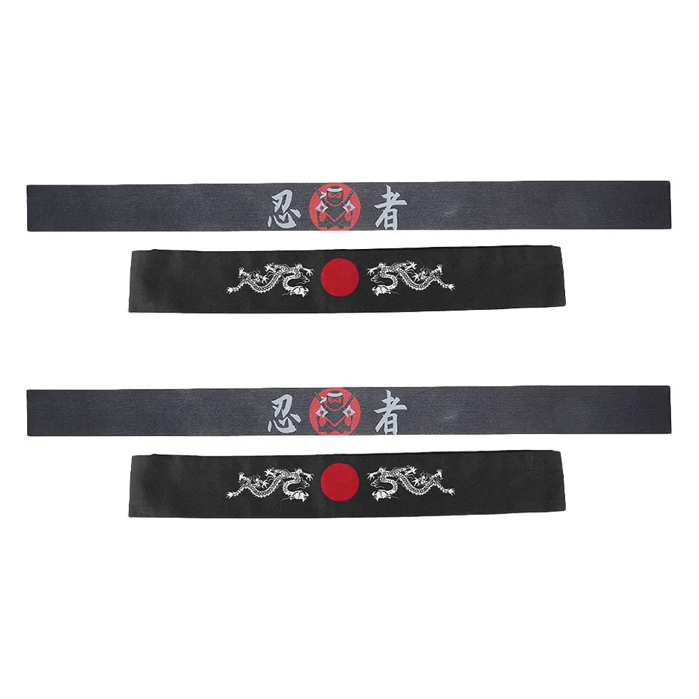

4pcs Japanese Ninja Headbands For Men Women Samurai Print Karate Bandanas Sports Cooking Party Favors Comfortable Elastic