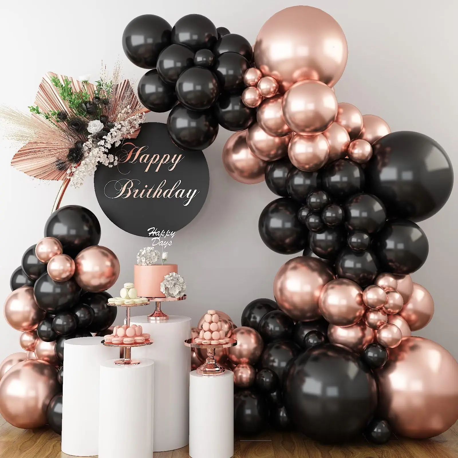 103Pcs Metallic Rose Gold Black Latex Balloon Garland Arch Kit for Graduation Birthday Wedding Anniversary Party Decoration