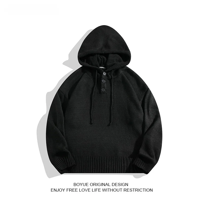 

Boyue Neutral Sle Pure Color Hooded Plu Knitted Sweater Warm Outerwear Youth Faion Winter Casual Long Sve T-irt