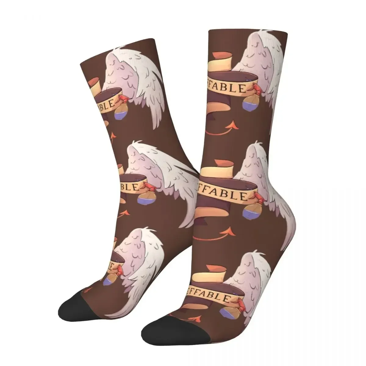 Hip-hop Good Omens Wings Football Socks Crowley and Aziraphale Polyester Middle Tube Socks for Unisex Breathable