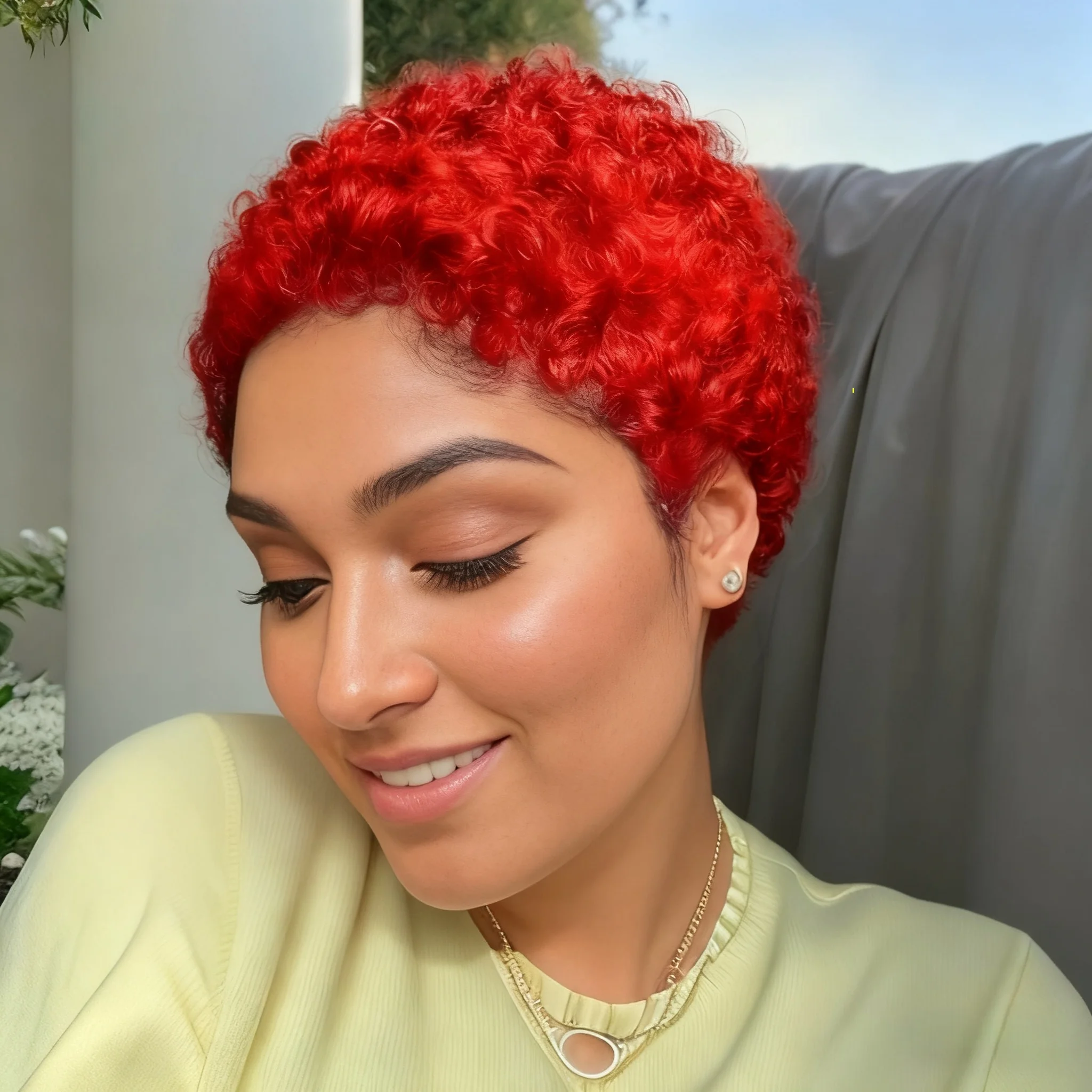 أحمر قصير الأفرو غريب مجعد عابث قطع الباروكات للنساء شعر الإنسان مجعد موجة كامل آلة صنع شعر مستعار #3