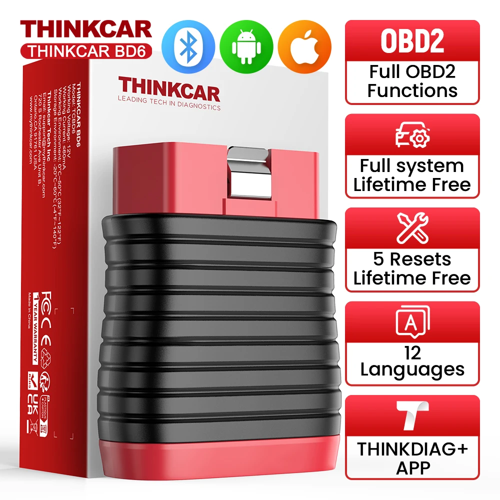 THINKCAR BD6 OBD2 Scanner Free Engine Scan Tool Full System Auto Code Reader ABS BLEED,BRAKE,ETS,IMMO,OIL Reset Diagnostic Tool