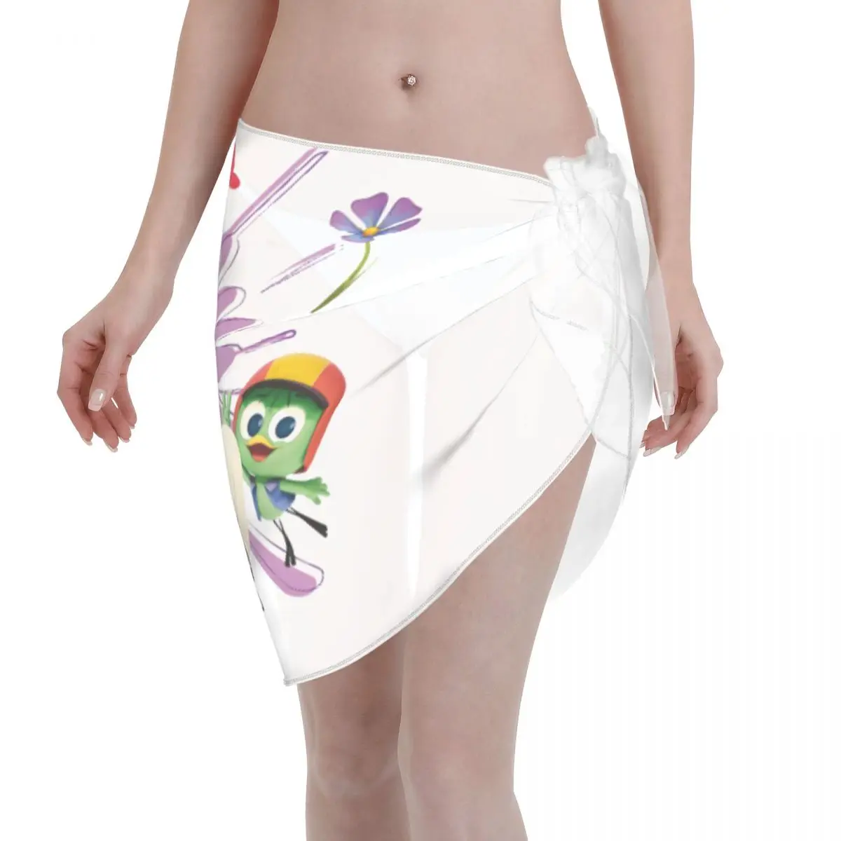 

Custom Calimeros Happy Cartoon Beach Bikini Wrap See-Through Bikini Beach dresses Short Skirt Chiffon Scarf Coverup For Women