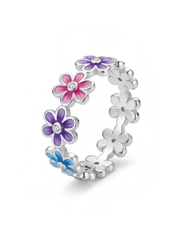 Ring aus 925er-Sterlingsilber mit bunten, romantischen Blumen für Frauen, Verlobung, Jahrestag, hochwertiger edler Schmuck – Detail 6