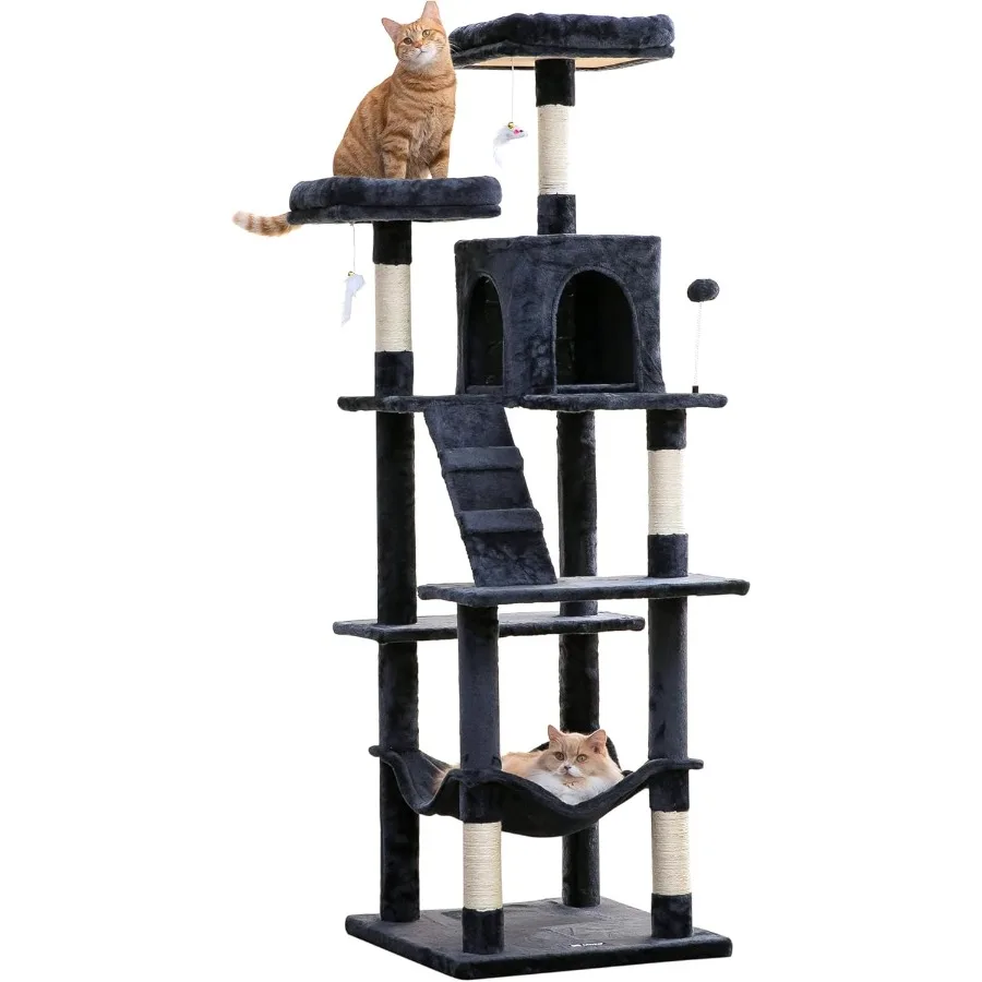 

70,1-дюймовая большая кошачья елка, многоуровневая высокая кошачья башня для домашних кошек с большими мягкими жердочками, покрытые сизалем когтеточки Hamm