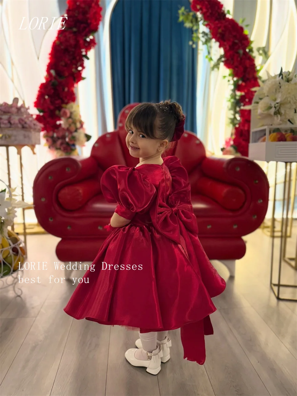 

LORIE Elegant Beading Girl Dresses Puff Sleeve Little Girl Dress Cute Princess Dress BOw Baby Girl Dresses Customized 2026