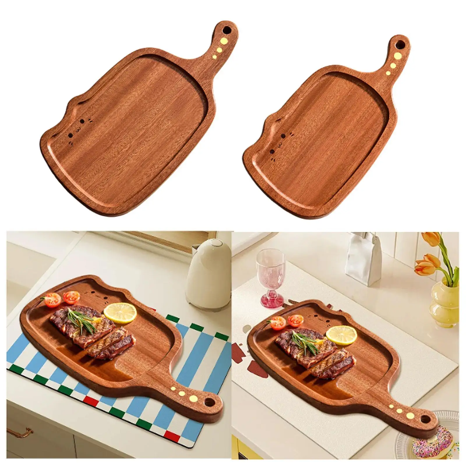 Plato de postre de madera, bandeja de cena de estilo japonés, organizador de mostrador, bandeja para servir platos de comida para aperitivos de frutas, bebidas, magdalenas y café