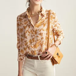 High Quality Women's Shirt 100% Silk Blouse Women Floral Top Female Long Sleeve Elegant Blouses New 2024 Blusas Mujer Pph3711