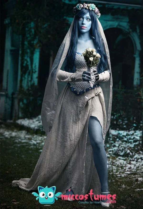 Miccostumes-vestido de Cosplay de esqueleto de novia fantasma para mujer, disfraz de Halloween