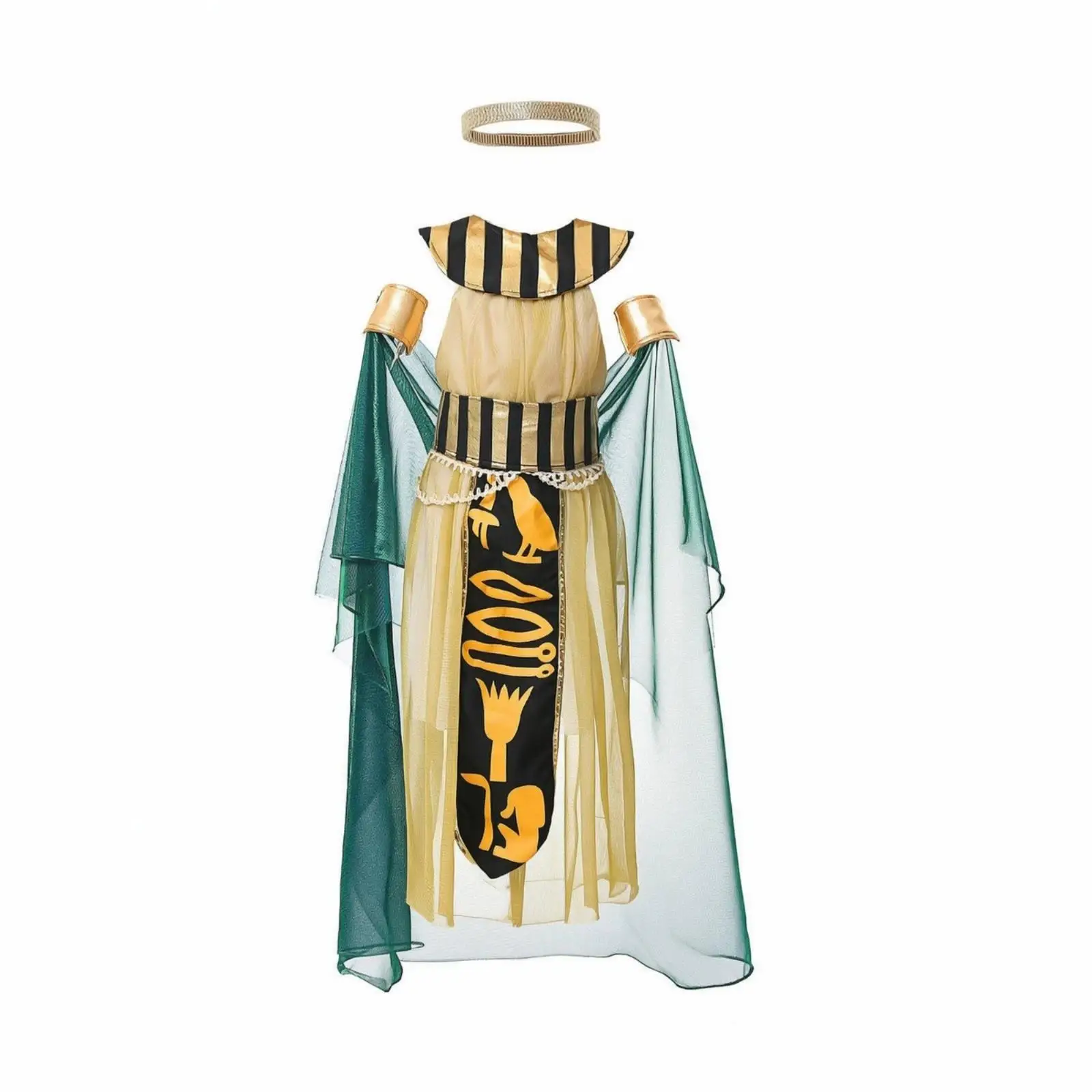 Gold-Toned Pharaoh Dress | Performance Prepared Theatrical Design, Pharaoh Costume, pharaonic Dress with Cape, for Halloween