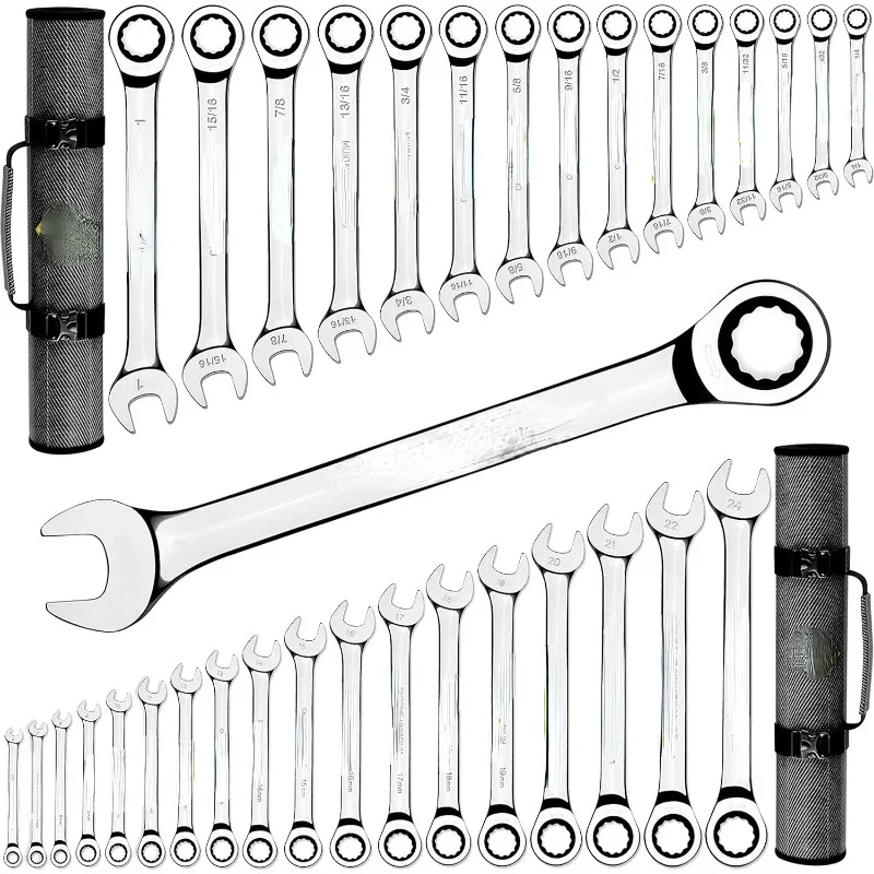 

Complete Ratcheting Wrench Set 33pcs -metric and standard - 100% Lifetime Satisfaction Guarantee - Large