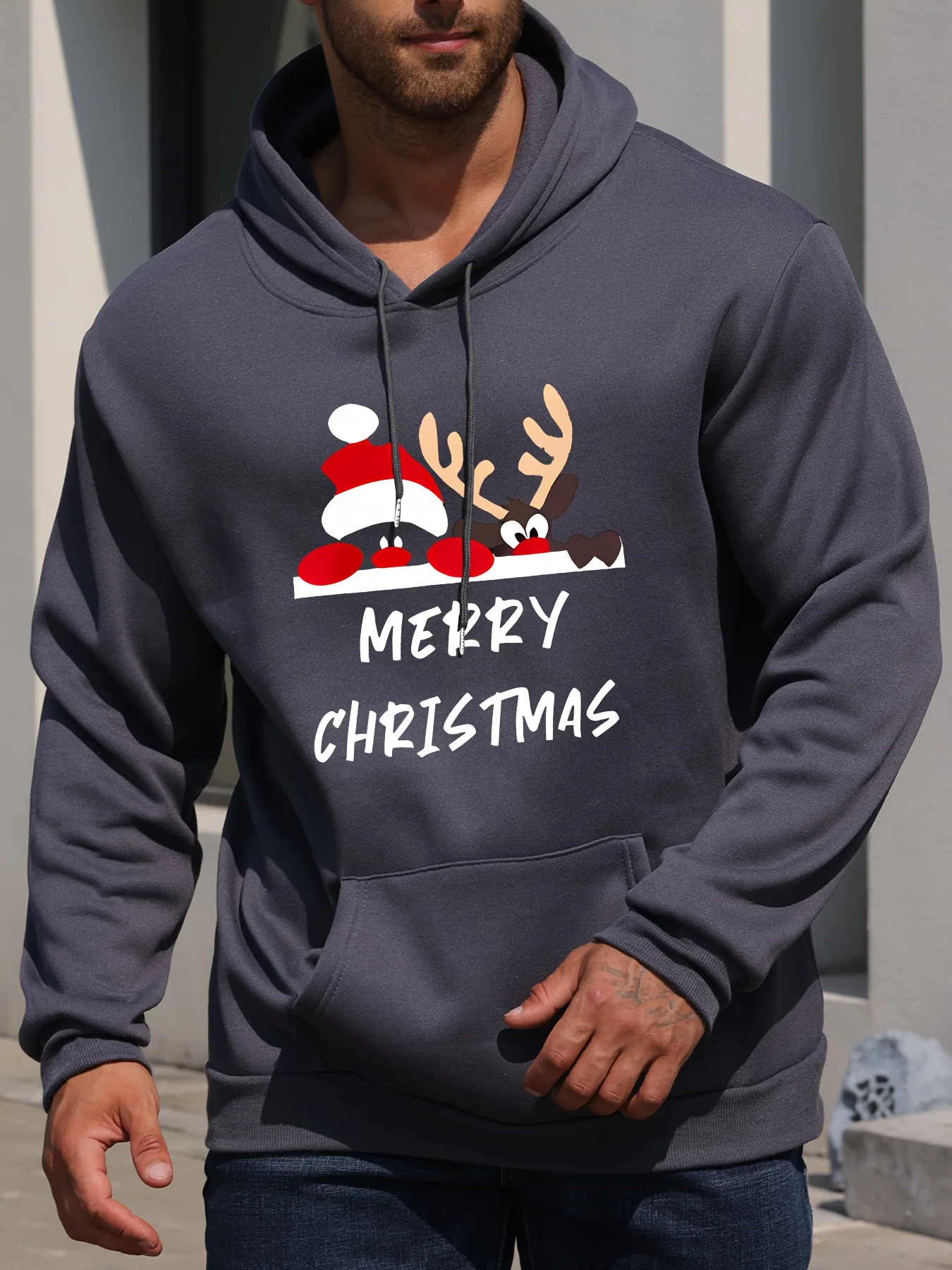 Man - New style personalized Merry Christmas letter print casual hoodie with hood - Fall/Winter top that is comfortable