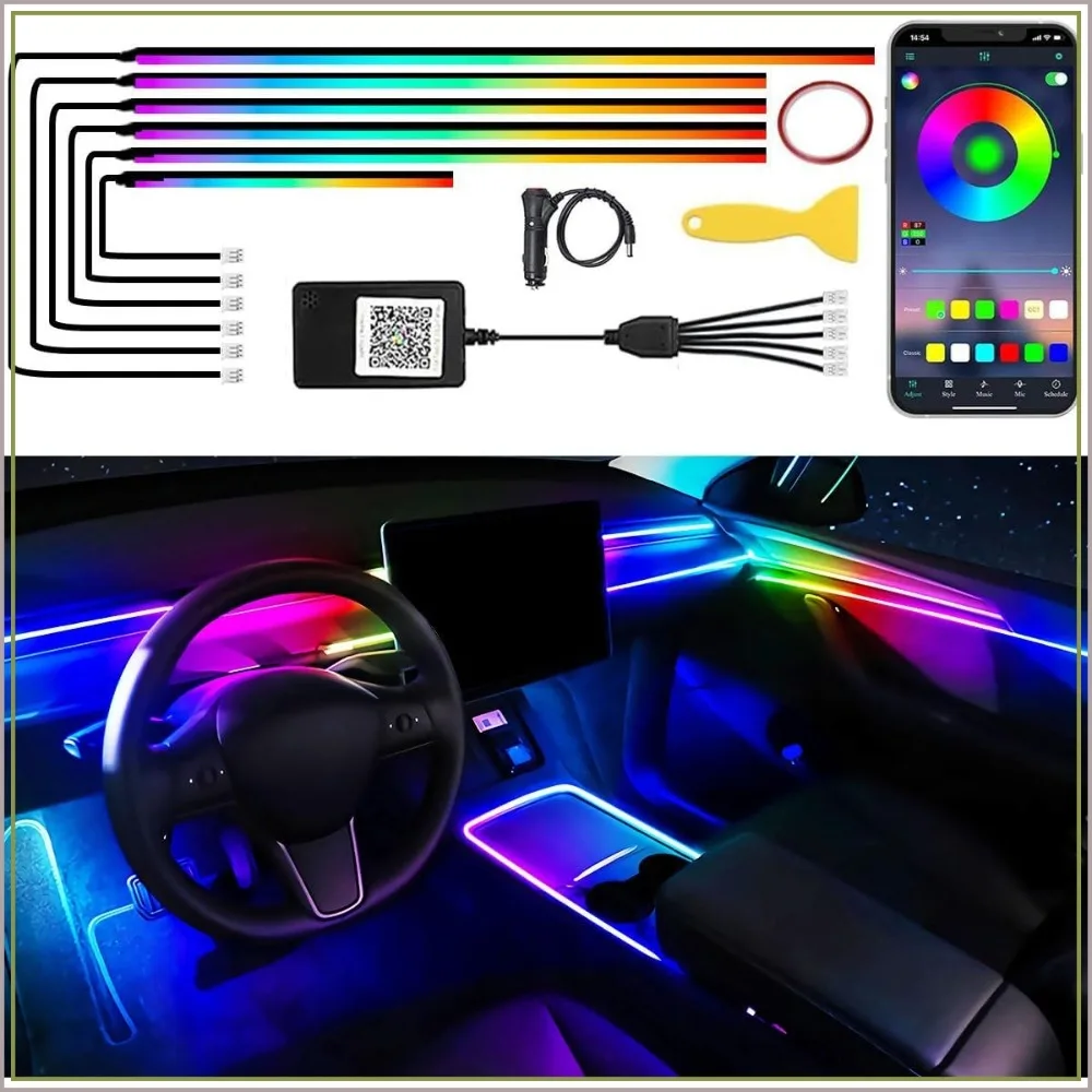 

6 in 1 Dreamcolor Ambient Lighting Kit for Car Interior Decoration, Wireless APP Control, 16 Million Colors EL Wire Trim Strip