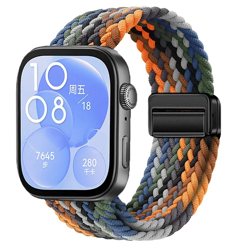 حزام حلقة مضفر مغناطيسي لساعة Huawei Watch Fit 3 حزام نايلون قابل للتعديل سوار مريح Huawei Watch Fit 4/4Pro معصمه