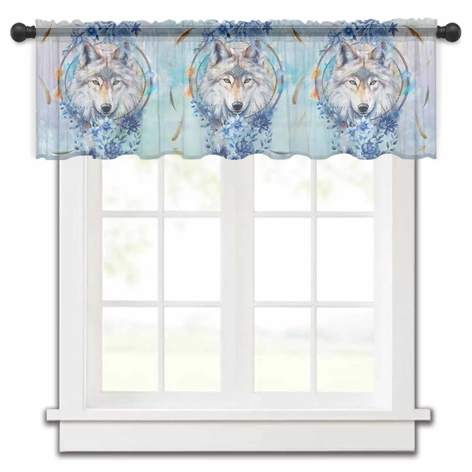 Suluboya kurt çiçek tüy kar tanesi mavi mutfak sırf perdeleri tül küçük perde oturma odası vual perdeler ev dekor