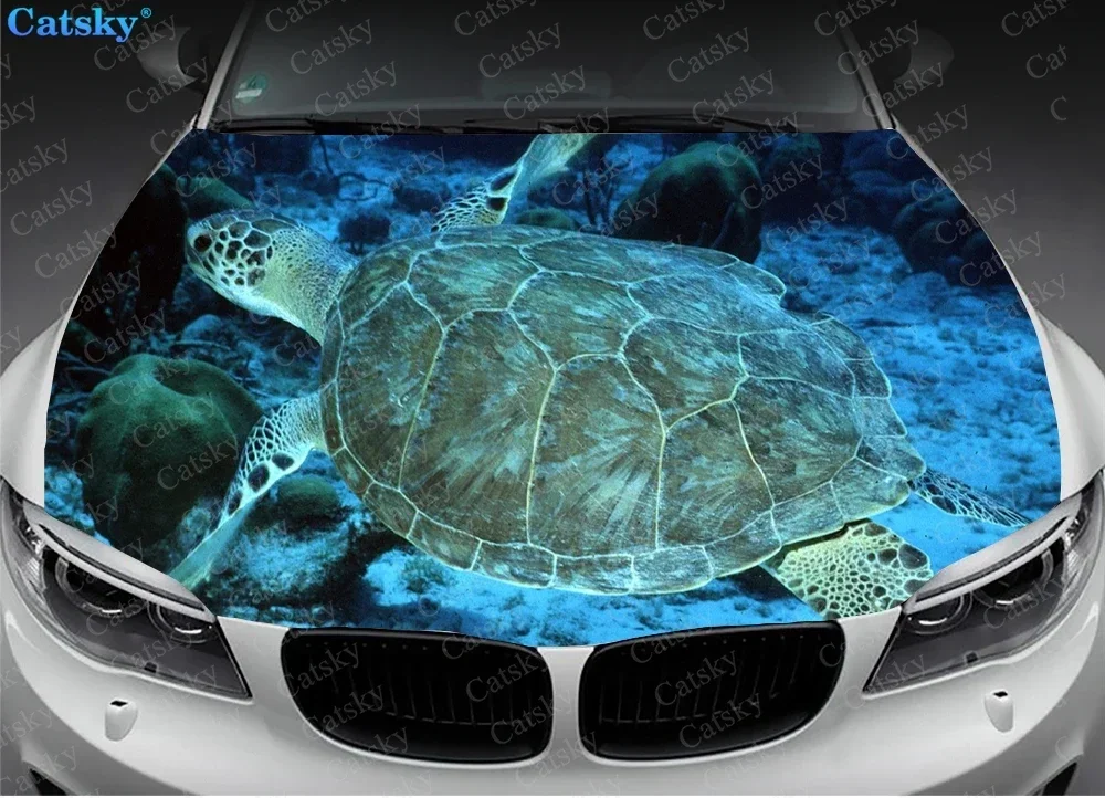 Roaming Sea Turtle Custom Car Hood Vinyl Stickers Wrap Film Engine Cover Decals Universal Auto Accessories Hood Protective Films