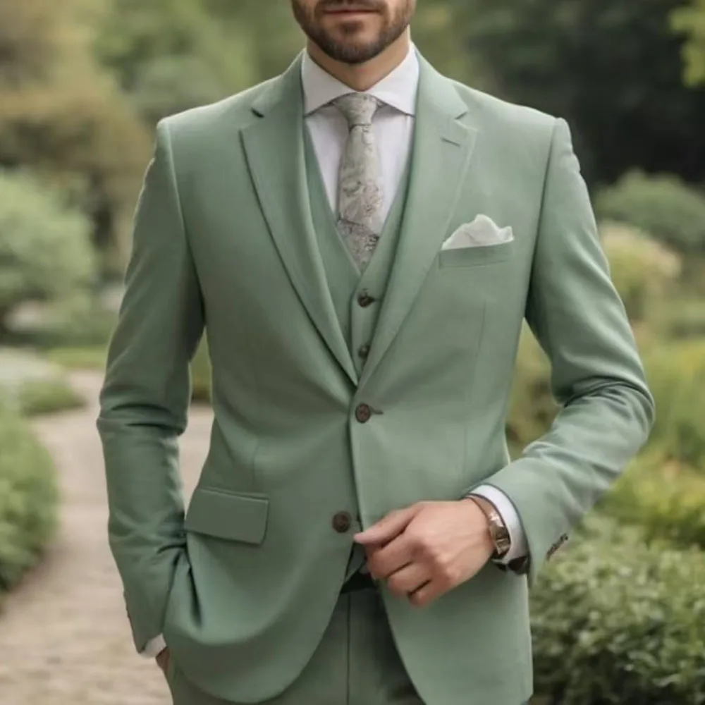 High Qualiy Mint Green Men Suits for Wedding 2025 Single Breasted Notch Lapel Custom Made Slim Fit 3 Piece Jacket Pants Vest