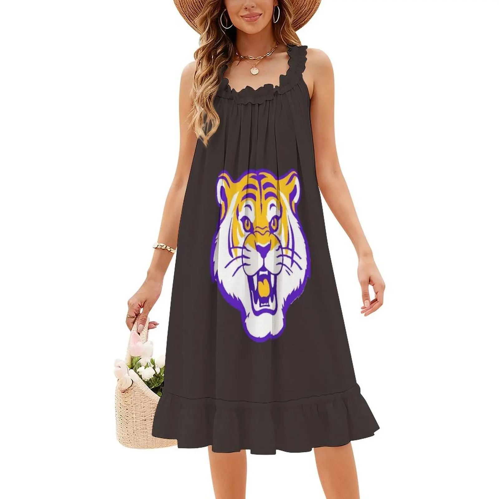 فستان سموك زهري للنساء لربيع وصيف فستان كاجوال للحفلات Lsu Lsu Gameday Tiger Stadium Calling ملابس نسائية #4