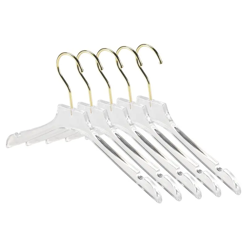 

5 Pcs Clear Clothes Hangers With Gold Hook, Transparent Shirts Dress Coat Hanger With Notches For Lady Kids Limited Time Offer