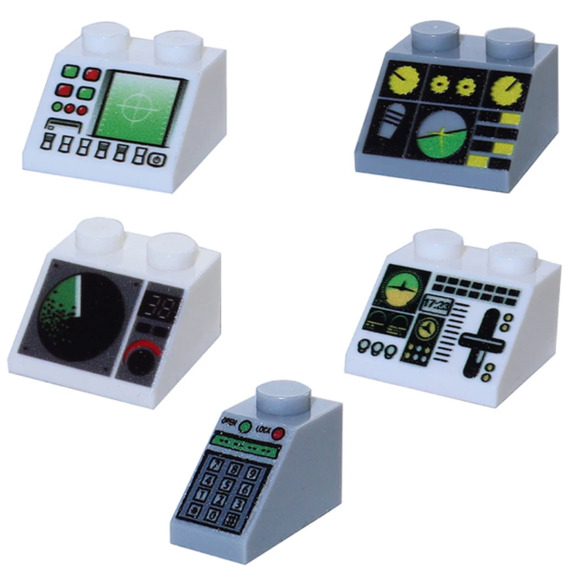 Building Blocks Printed 2x2 3069 3039 Gauges Controls Center Radar Screen Keypad Pattern Tile Slope Bricks City MOC Parts Toys