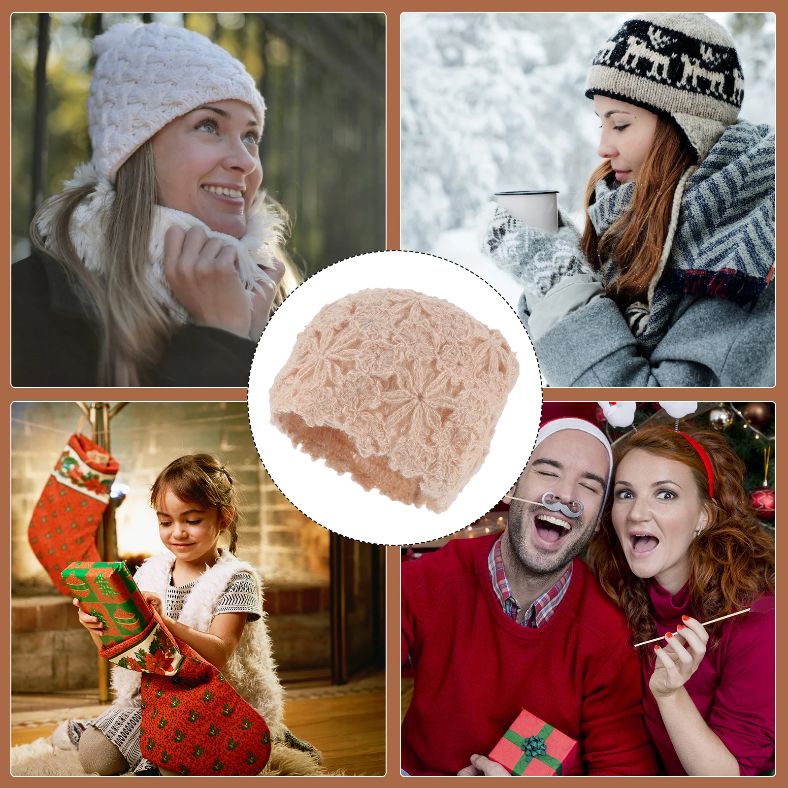 

Warm Knitted Beret Hat For Women Winter Flower Hollow Design Lightweight Skin-Friendly Ear Protection Outdoor Cap Headgear