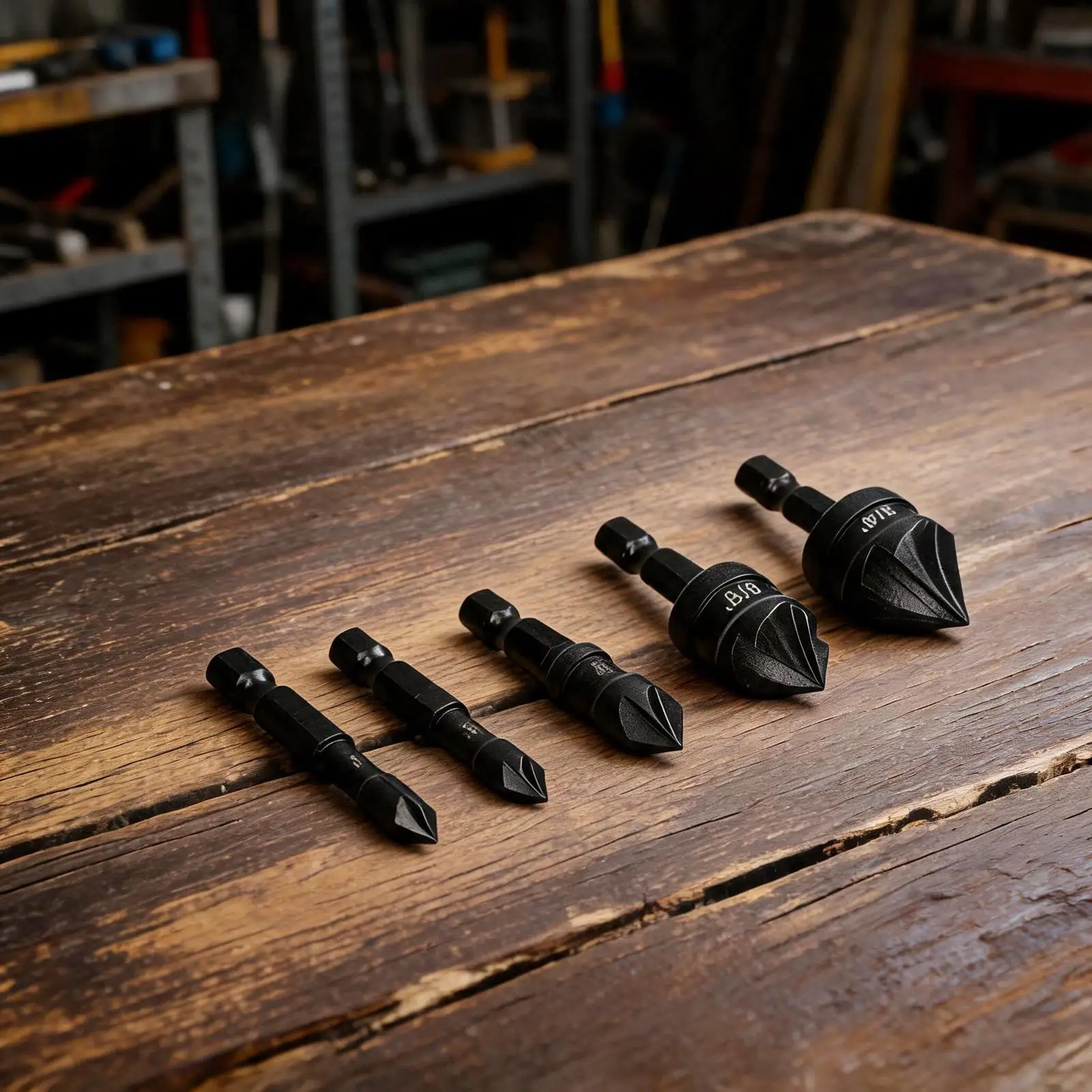 5 Piece Alloy Chamfering Tool Set Hexagonal Handle for Woodworking - 82 Degree Edge Finishing and Drill Alignment Support