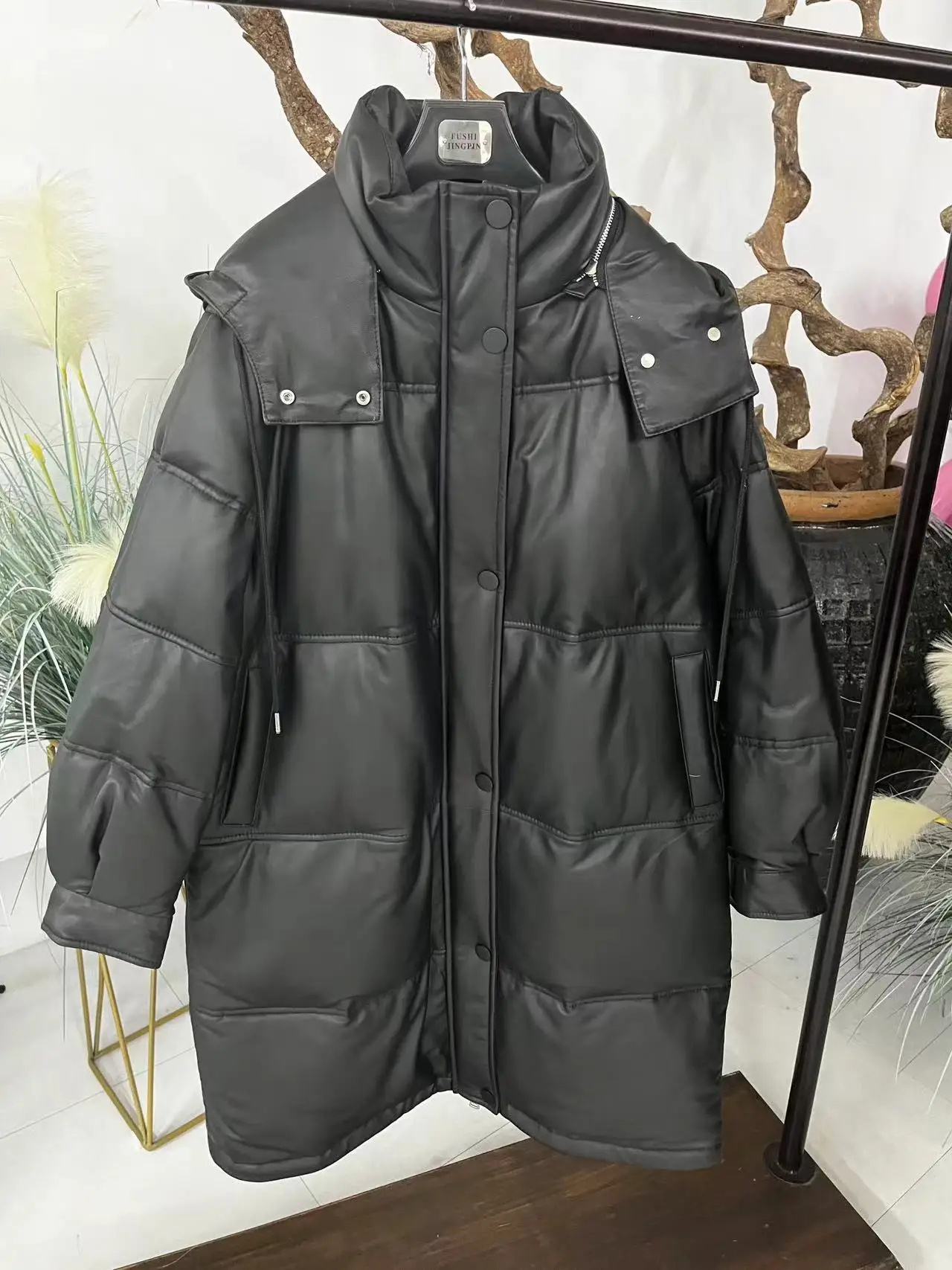 new fashion white goose down women coat winter warm and thick windproof waterproof light middle length black color with big hood