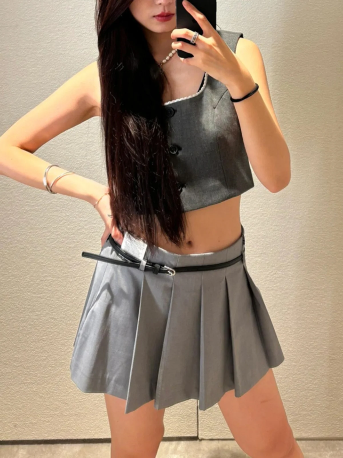 Début de l'automne coréen Sle couches ey dentelle garniture Svel ort costume gilet femmes haut de gamme sensation 30399 bouton Faionable...