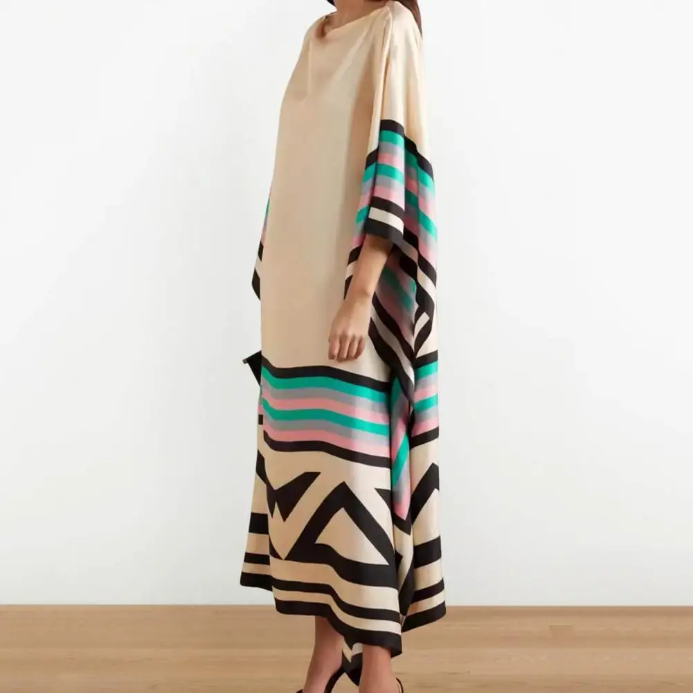 Lady Dating Dress Lady Maxi Dress Striped Boat Neck Maxi Dress Irregular Flowy Hem Color Matching for Prom Parties Commuting