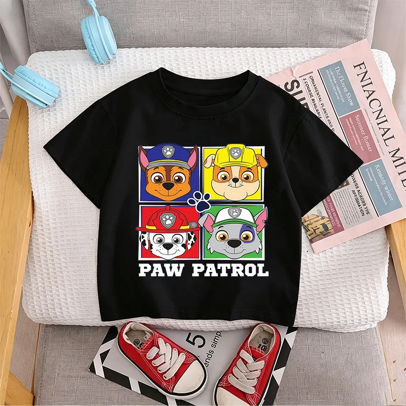 Paw Patrol Kids T-shirt Children Chase Skye Cartoon Clothes Kawaii Anime Boys Girls Clothes Summer New Round Collar Tee Top Gift