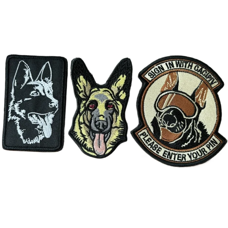 Image of Eye protection dog embroidery patch German Shepherd morale hook and loop tactical sticker backpack armband military clothing