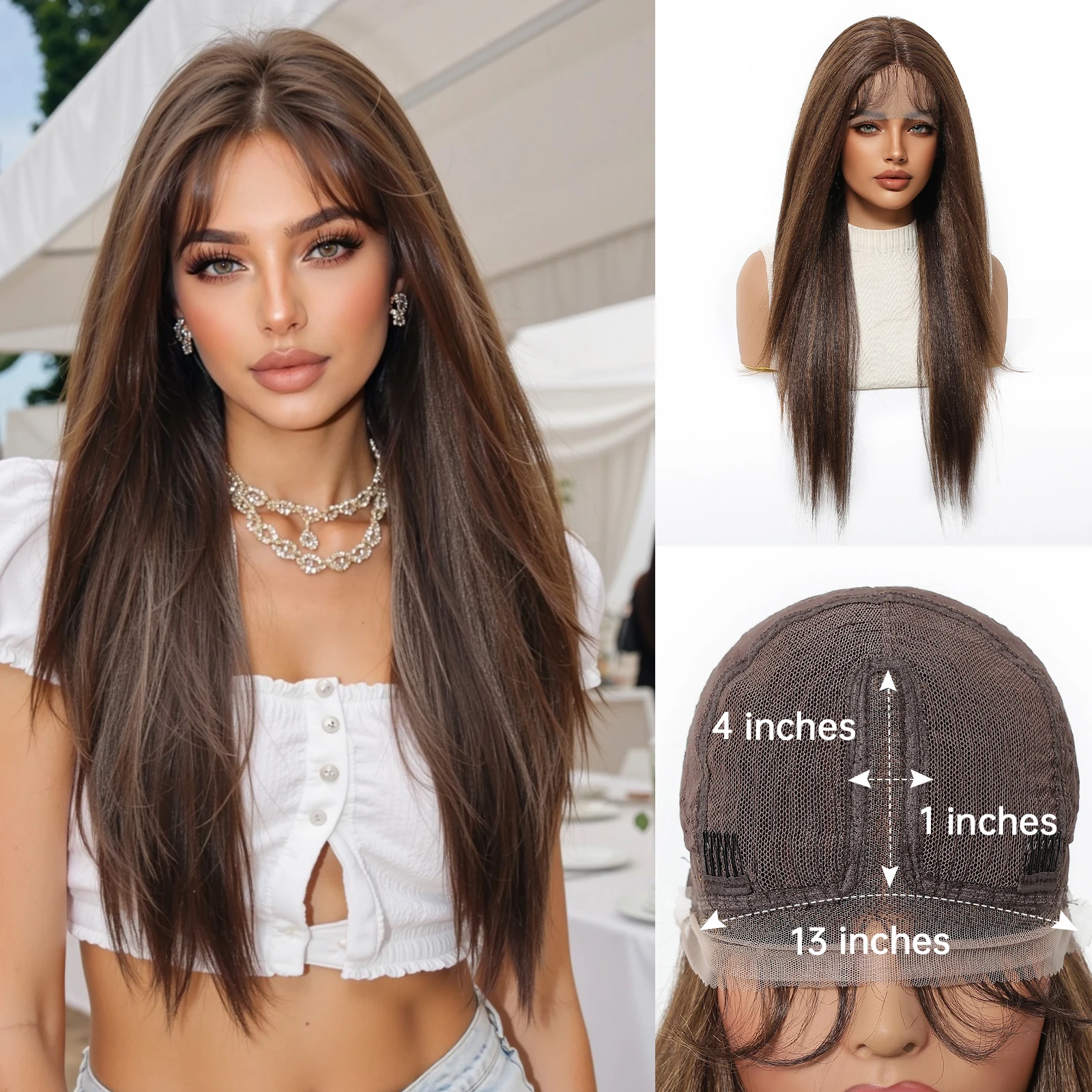 

Синтетический парик фронта шнурка Медово-коричневый Длинные прямые парики шнурка для чернокожих женщин Натуральные волосы Термостойкий парик для косплея