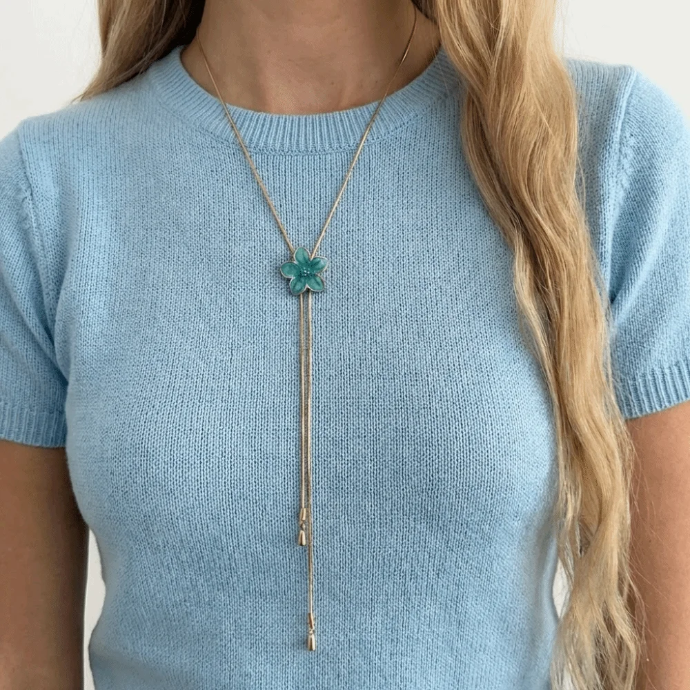 Fashion Long Enamel Flower Necklace Orchid Copper Chain Pulling Necklace Choker Exquisite Sweater Chain Charm