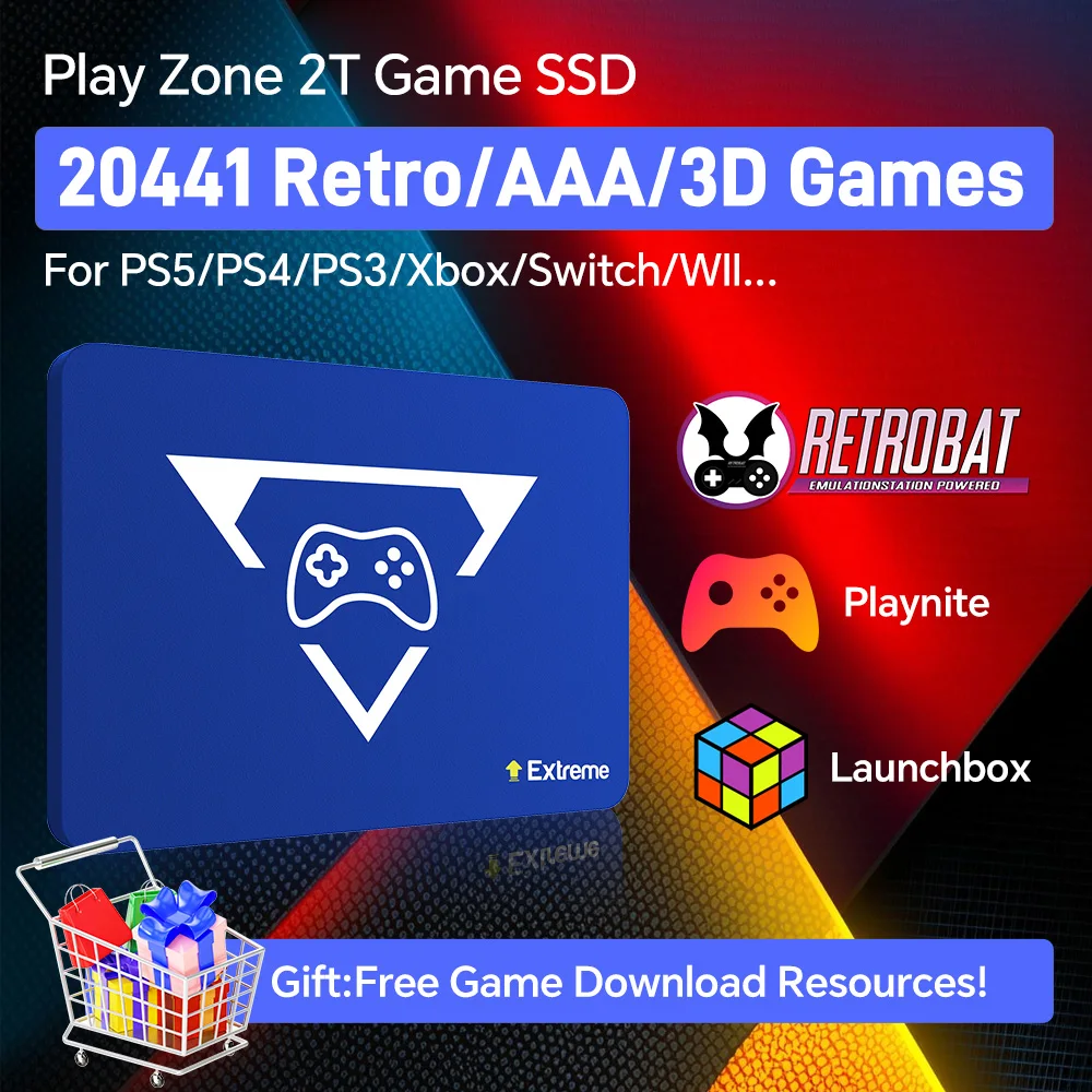 

PlayZone Extreme 2T ретро-игровой SDD для Windows Launchbao + Retrobat + игровой HDD Playnite 20000 + игры для PS5/PS4/Xbox/Switch/PS3/WII