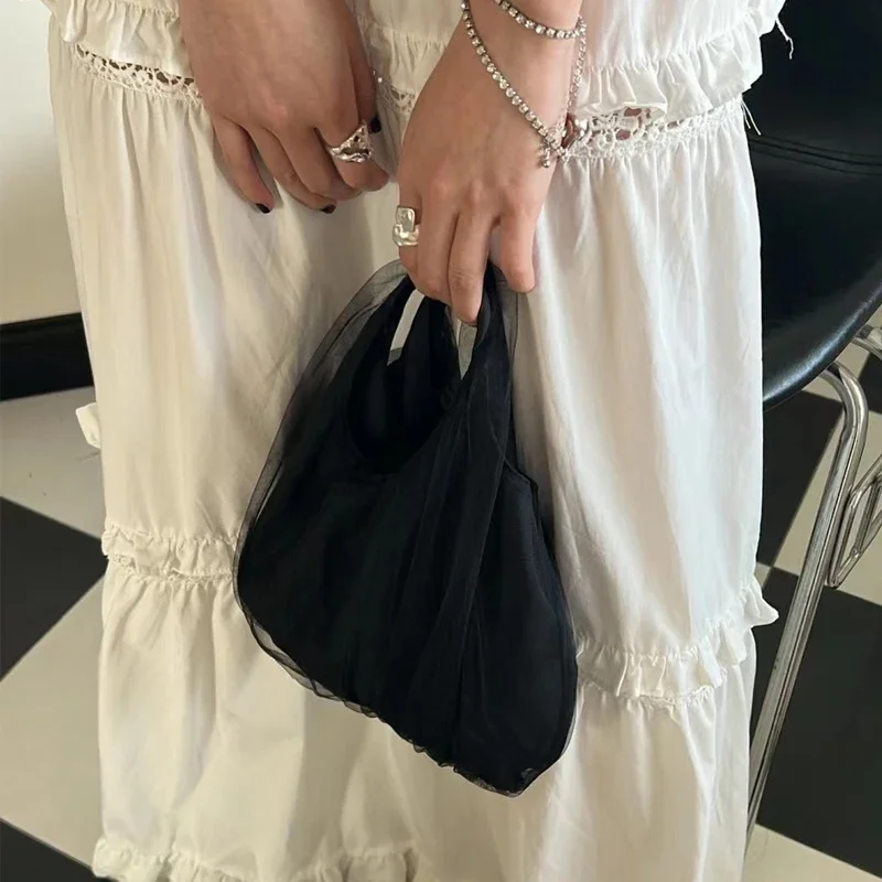 Borsa a mano da donna in tessuto di pizzo Color caramella primaverile