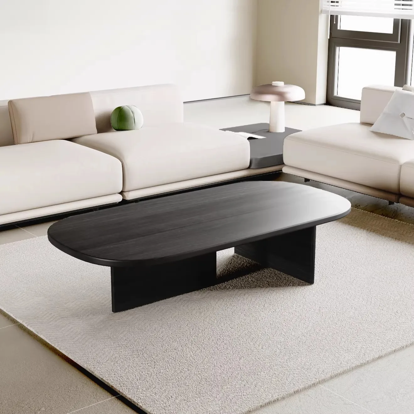 

!@Light Luxury Full Solid Wood Oval Coffee Table Minimalist Silent Wind Multi-function Living Room Sofa Home Small Metal