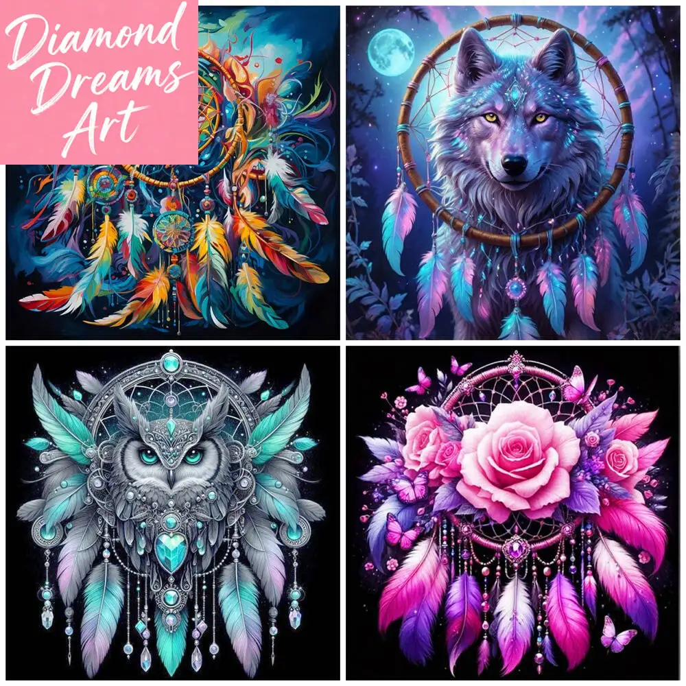 Frameless, Owl Diamond Mosaic Dreamcatcher Diamond Painting Animal Full Square Round Drill Embroidery Cartoon Bedroom Decoration