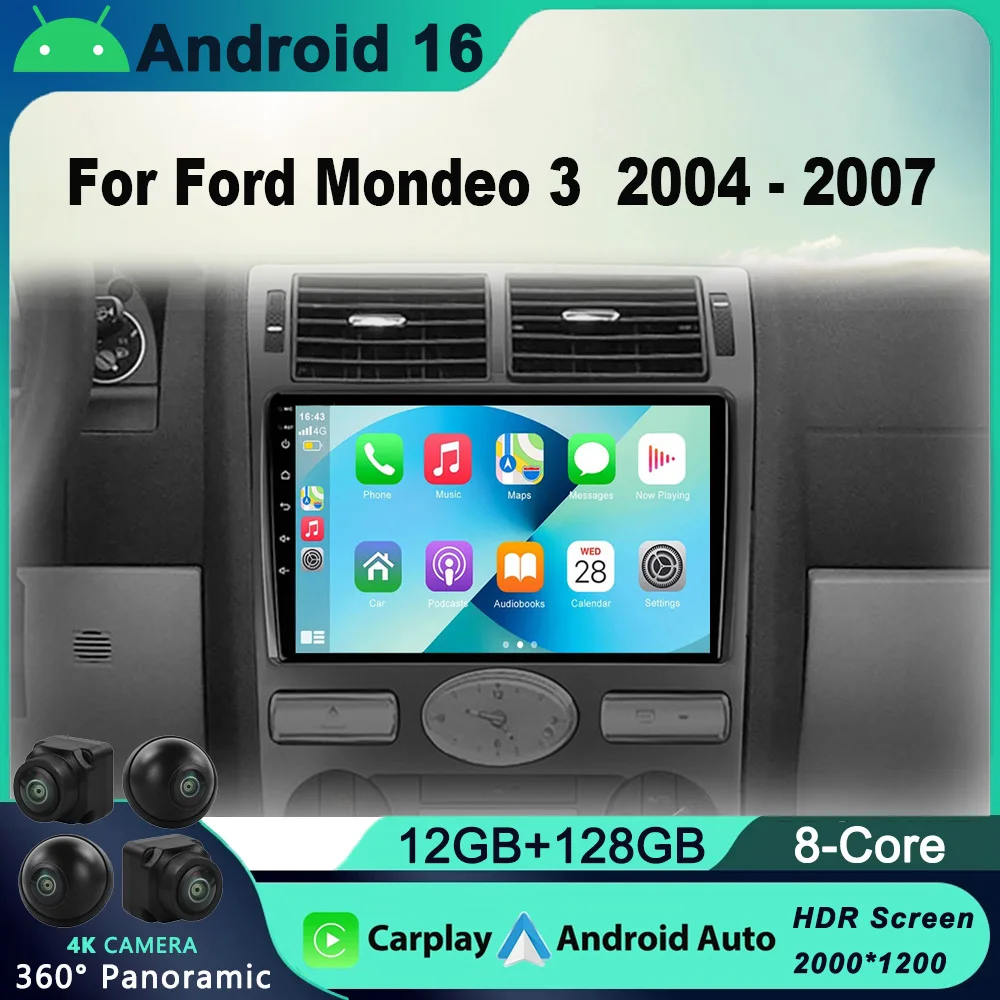 

Android 16 Carplay Android Auto For Ford Mondeo 3 2004 - 2007 Car Radio Multimedia Video Player Navigation GPS No 2din 2 Din DVD