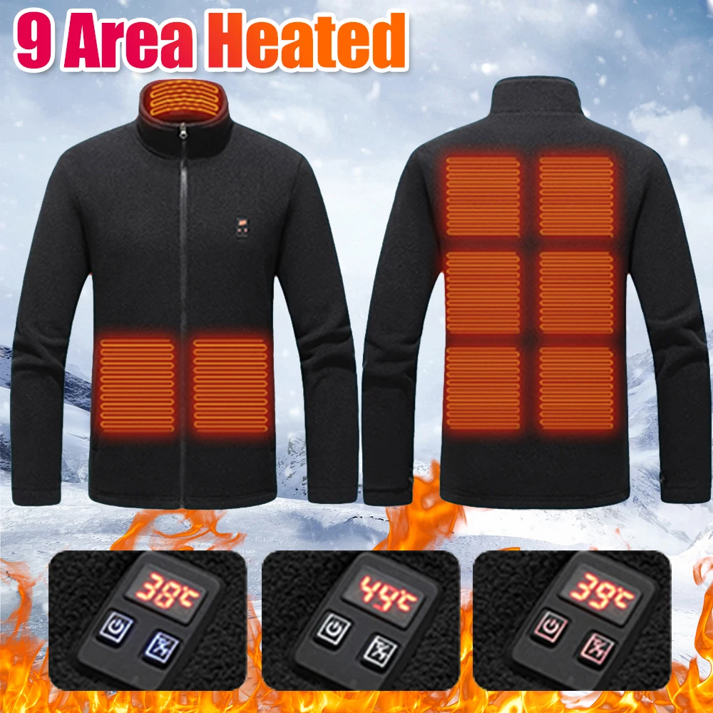 

9 Heated Area Heated Jacket USB Charging Heated Insulated Jackets Waterproof Heated Sweater 3 Gear Temperature for Hiking Skiing