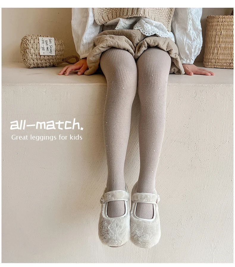 Niedliche Mädchen Frühling Herbst Weiche Baumwolle Warme Glänzende Strumpfhose Vertikale Streifen Glitzer Strass Leggings Kawaii Elastische Kinder-Strumpfhose – Detail 25