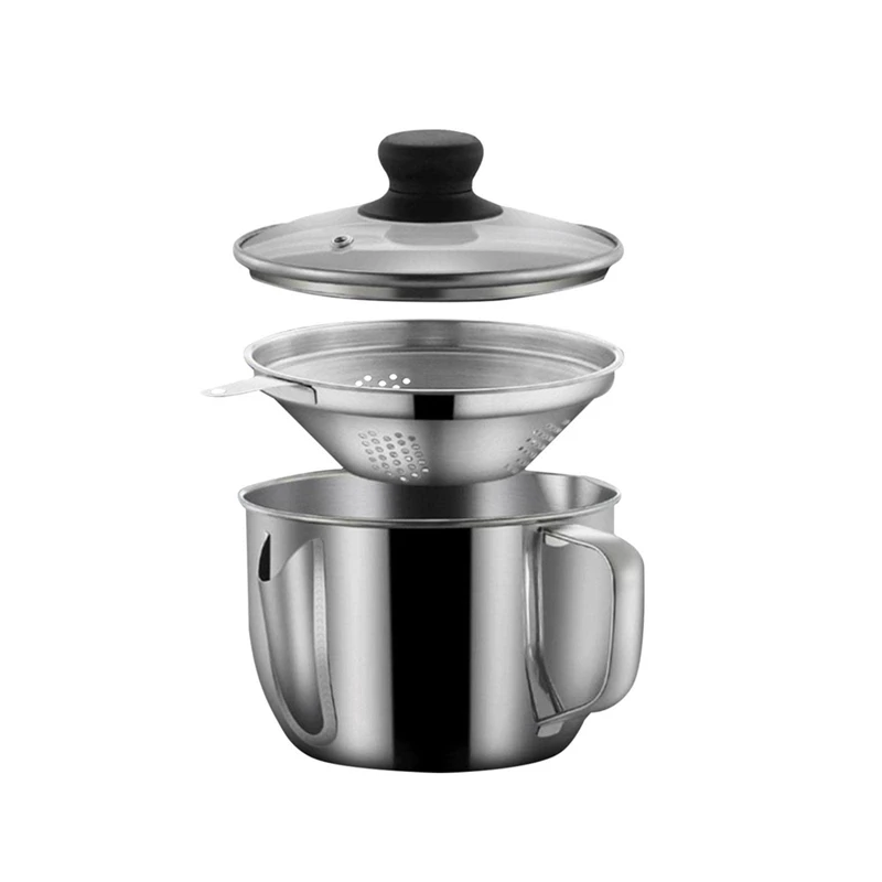 

AFBC Stainless Steel Fat Separator 1L/4 Cup, Gravy Grease Separator With Strainer And Glass Lid, Soup Oil Separator Cup