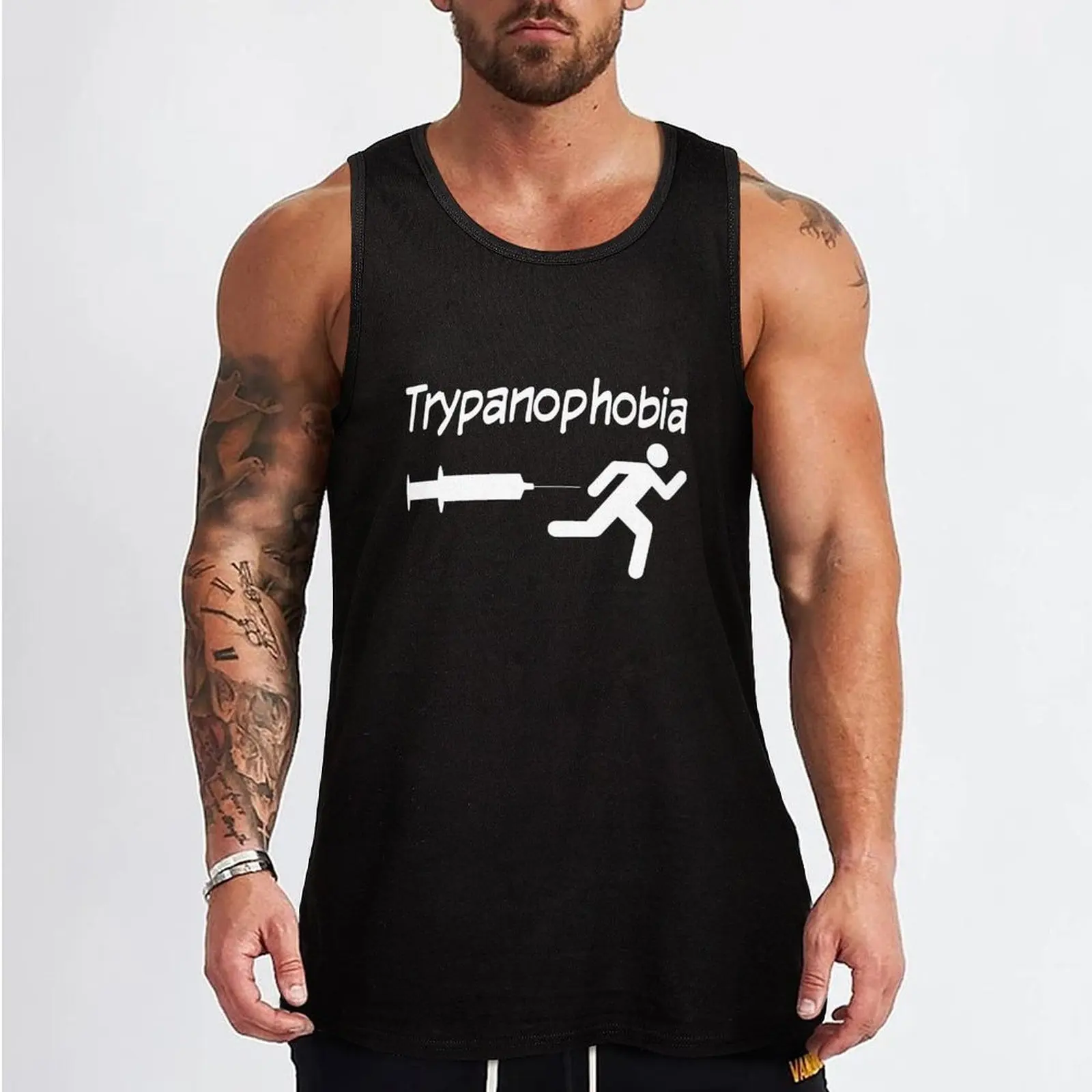 Funny Trypanophobia Stick Figure Run From Needle Injection Tank Top men clothes Body man t-shirts for men