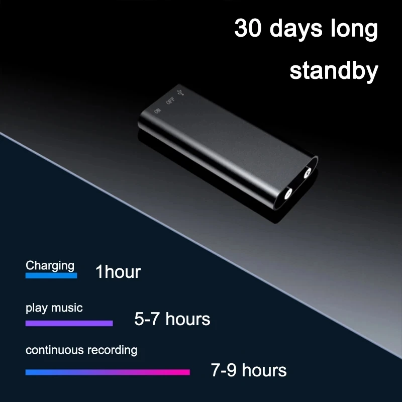 Registratore vocale ultra mini attivato Registrazione audio digitale Ascolto intelligente a comando vocale Dispositivo da 4-64 GB Dittafono Lettore MP3