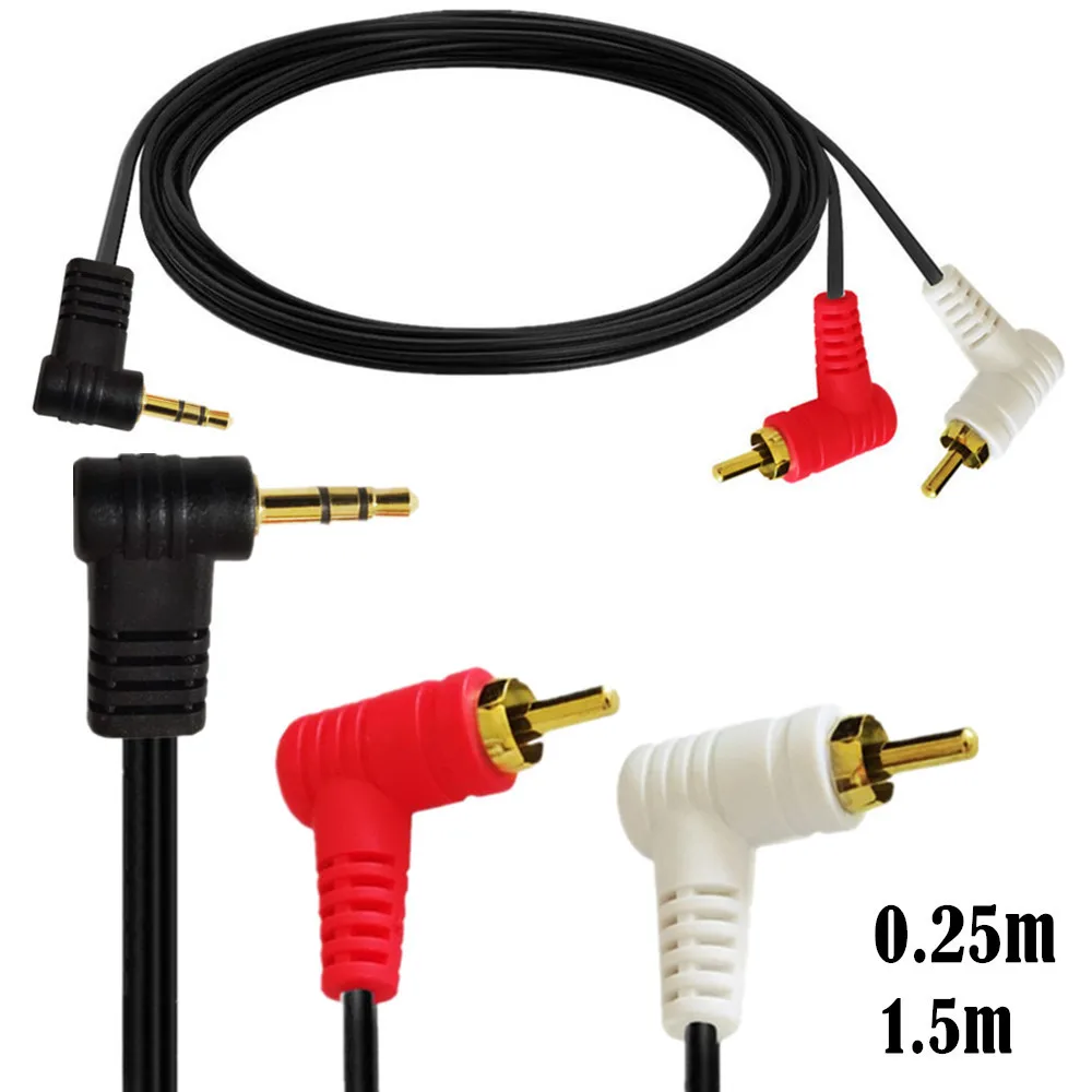 90 Degree Right-Angled 3.5mm Gold 1/8 Stereo Mini Jack Male to 2 Male RCA Adapter Audio (Male to 2 Male)，0.25m/1.5m