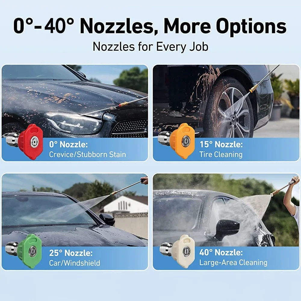 0° 15° 25° 40° Cordless High Pressure Cleaner Washer Spray Water Gun Car Wash Pressure Water Spray Nozzle Replacement Nozzles