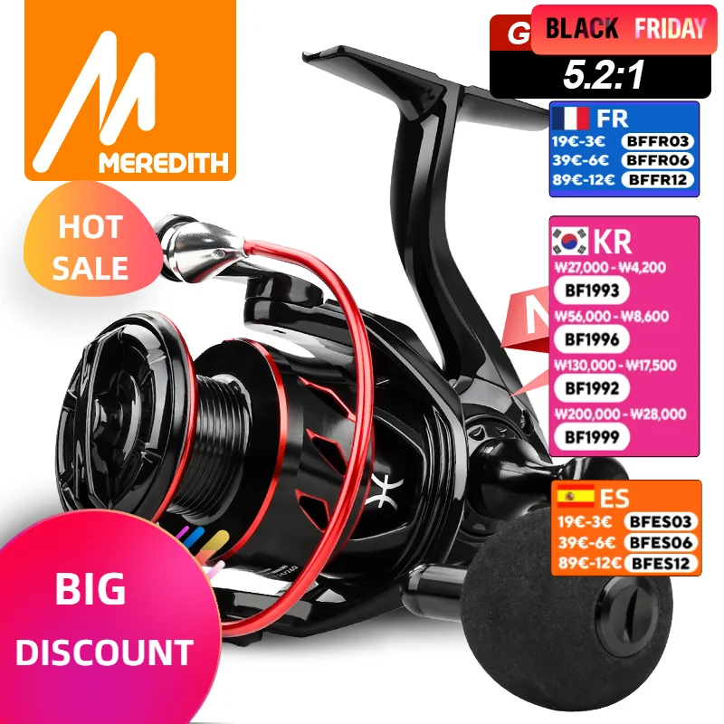 MEREDITH PISCES Series Innovative Water Resistance Spinning Reel 10KG Max Drag Power 8+1BB Fishing Reel for Bass Pike Fishing