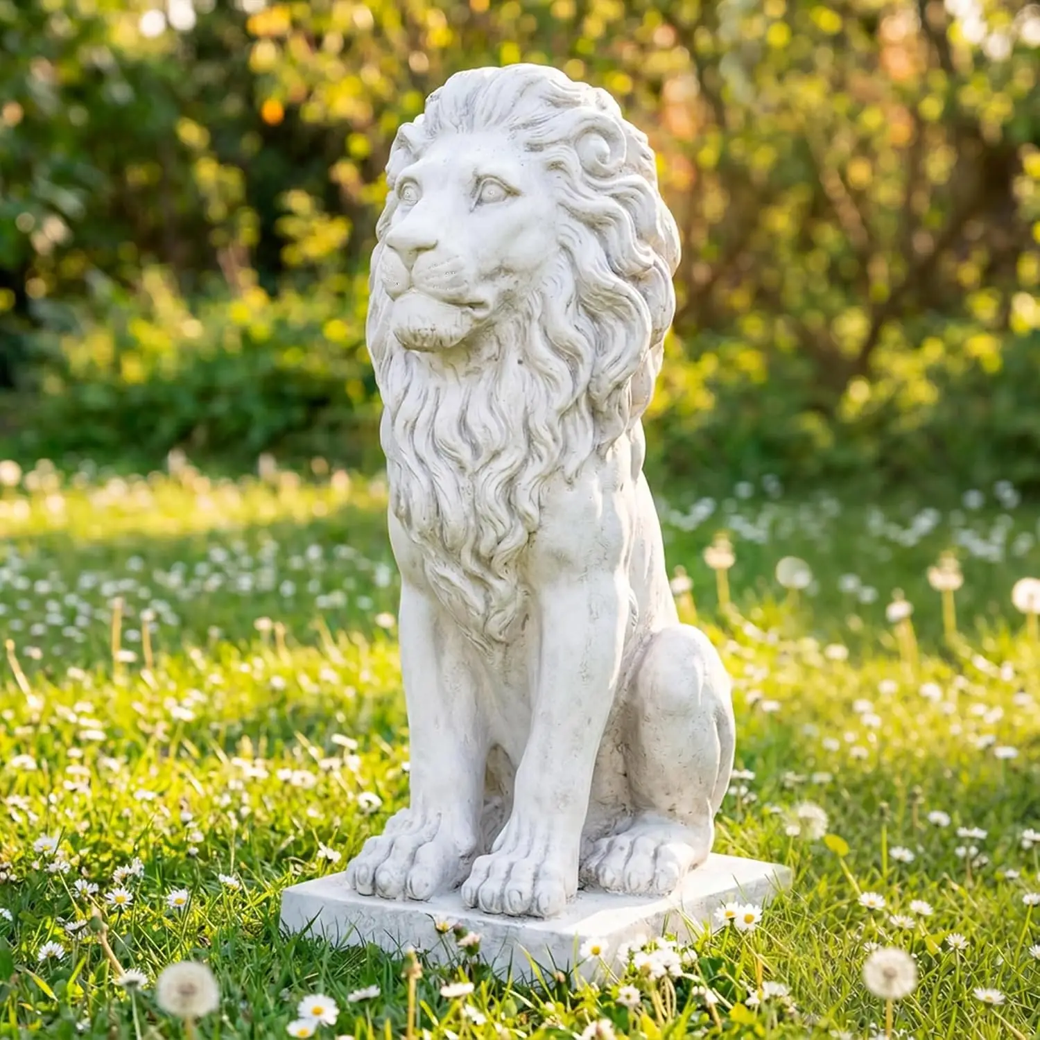 Lion Statue, Outdoor Garden Statues 27in Tall, White